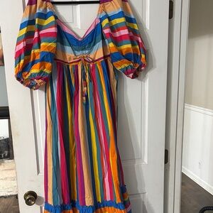 FARM Rio Multicolor Striped Maxi Dress — Blue, Yellow, Pink, Orange, Green
